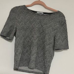 Zara Silver Knit shirt shirt sleeve crop top | Size Large